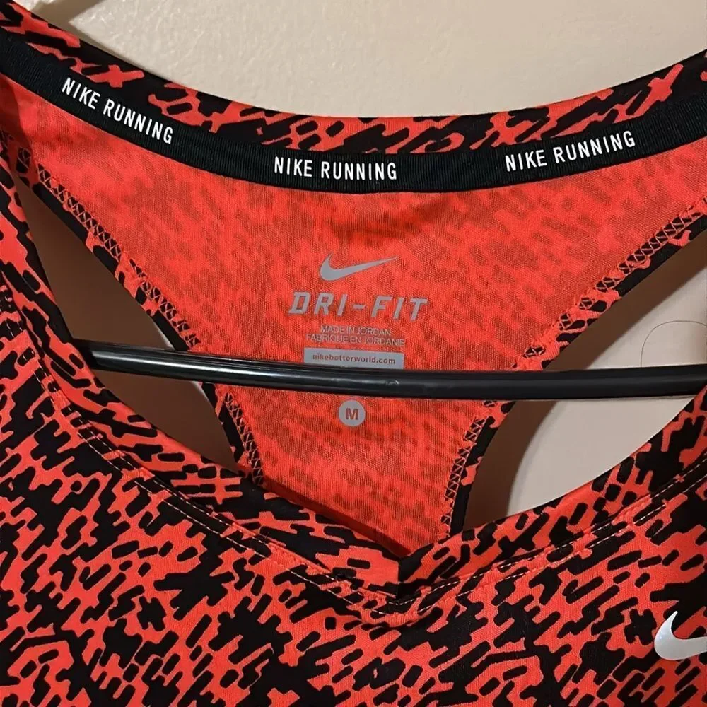 Nike Orange and Black Patterned Tank Top Size M